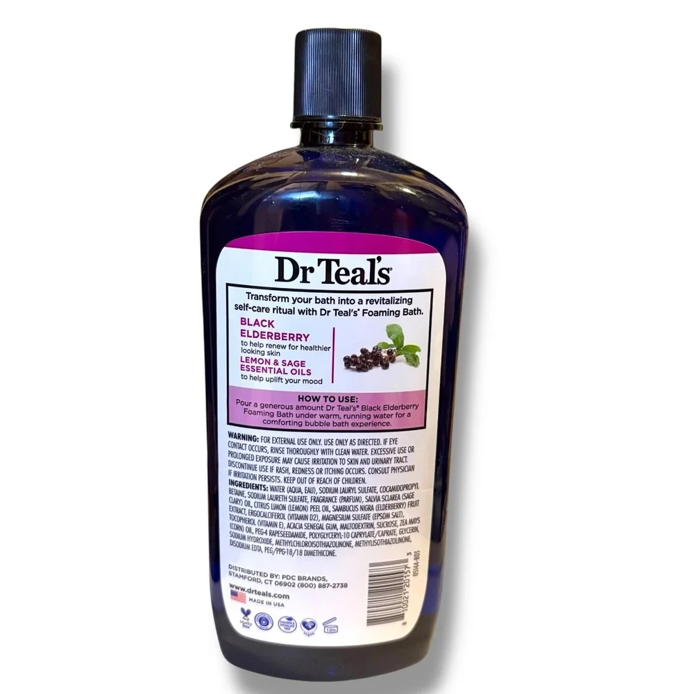 Dr Teals Foaming Bath Black Elderberry Vitamin D Pure Epsom Salt‎ 34oz 1000ml